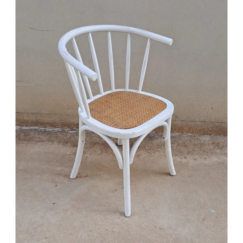 Silla Vintage madera rattan Solei Blanco Desgastado